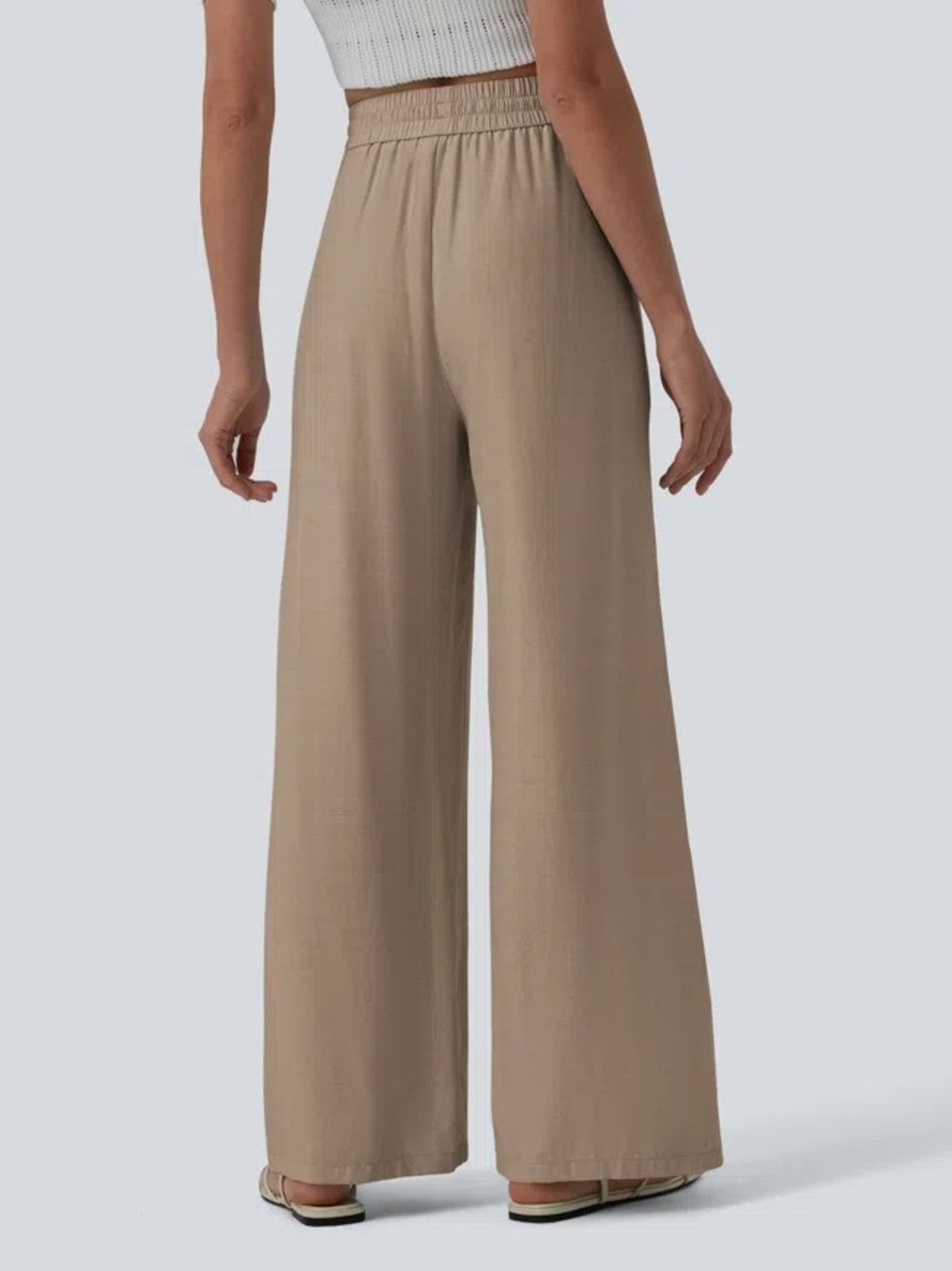 HALARA Women's Straight-Leg Drawstring Pants in Light Taupe - Picture 2 of 5